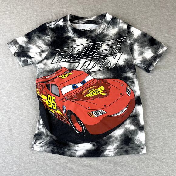 Disney Pixar Cars Boys Tee Shirt T-Shirt 2T 2 Black & White Lightning McQueen - Picture 1 of 4
